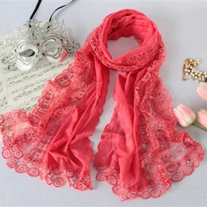 High end fashion embroidery flower lace silk scarf shawl women long wrap scarves - Peach