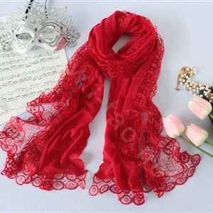 High end fashion embroidery flower lace silk scarf shawl women long wrap scarves - Red