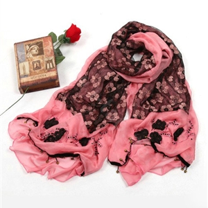 High-end fashion long flower scarf shawl women warm lace chiffon wrap scarves - Red