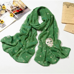 High end fashion long silk skull scarf shawl women warm wrap scarves - Green