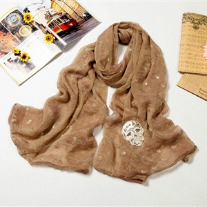 High end fashion long silk skull scarf shawl women warm wrap scarves - Khaki