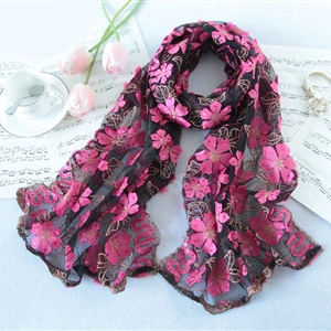 High end fashion sequin embroidery flower lace silk scarf shawl women wrap scarves - Black rose