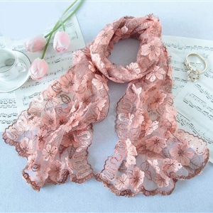 High end fashion sequin embroidery flower lace silk scarf shawl women wrap scarves - Pink