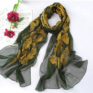 High-end fashion women 100% mulberry silk long embroidery scarf shawl wrap - Green