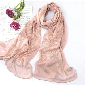 High-end fashion women 100% mulberry silk long embroidery scarf shawl wrap - Khaki