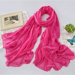 High-end fashion women big long embroidery chiffon silk scarf shawl wrap - Rose
