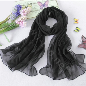 High-end fashion women long diamond embroidery mulberry silk scarf shawl wrap - Black