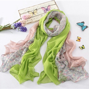 High-end fashion women long floral diamond lace chiffon silk scarf shawl wrap - Green