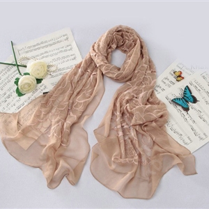 High-end fashion women long rose embroidery mulberry silk scarf shawl wrap - Khaki