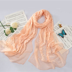 High-end fashion women long rose embroidery mulberry silk scarf shawl wrap - Orange