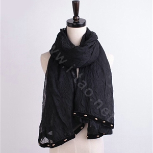 High-end fashion women long solid color skull chiffon silk scarf shawl wrap - Black
