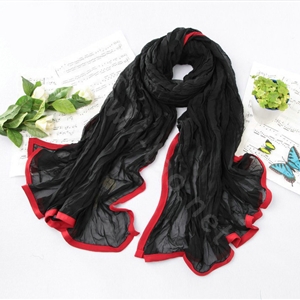 High-end fashion women real silk long soft solid color scarf shawl wrap - Black