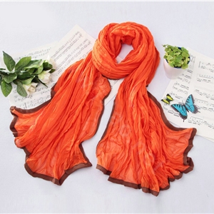 High-end fashion women real silk long soft solid color scarf shawl wrap - Orange