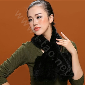 Knitted Mink fur scarf women winter warm female Flower wave neck wraps - Black