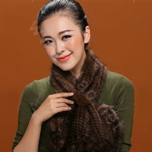 Knitted Mink fur scarf women winter warm female Flower wave neck wraps - Coffee