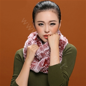Knitted Rex rabbit fur scarf women winter warm female Circle neck wrap - Pink