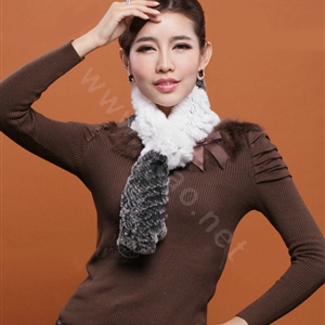 Knitted Rex rabbit fur scarf women winter warm scarves female neck wrap - Black White