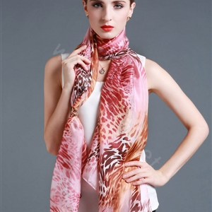 Luxury autumn and winter female 100% mulberry silk leopard print scarf shawl wrap - Pink