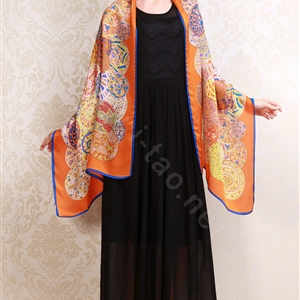 Luxury autumn and winter female long 100% mulberry silk print scarf shawl wrap - Orange