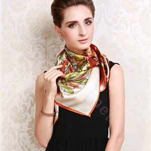 Luxury women autumn and winter 100% mulberry silk square floral print scarf shawl - Orange