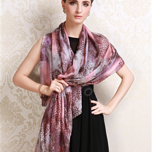 Luxury women autumn and winter long 100% mulberry silk leopard print scarf shawl - Pink