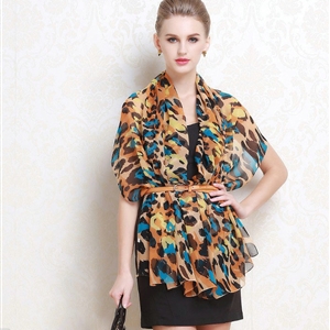 Luxury women autumn and winter long 100% mulberry silk leopard print scarf shawl - Yellow