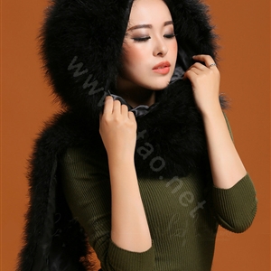Ostrich wool fur scarf vogue women winter warm hats Headscarf neck wraps - Black