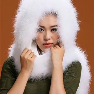 Ostrich wool fur scarf vogue women winter warm hats Headscarf neck wraps - White