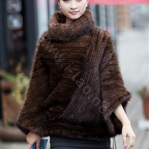 Winter Fashion Women's Genuine Knitting Mink Fur Shawls Wraps Warm tippet capes - Brown