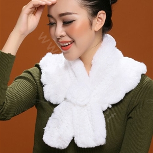 Winter women warm knitted Flower Rex rabbit fur scarf female neck wraps - White