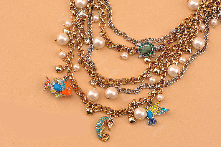 Fashion women choker exaggeration luxury crystal multilayer pears bib necklace - Gold