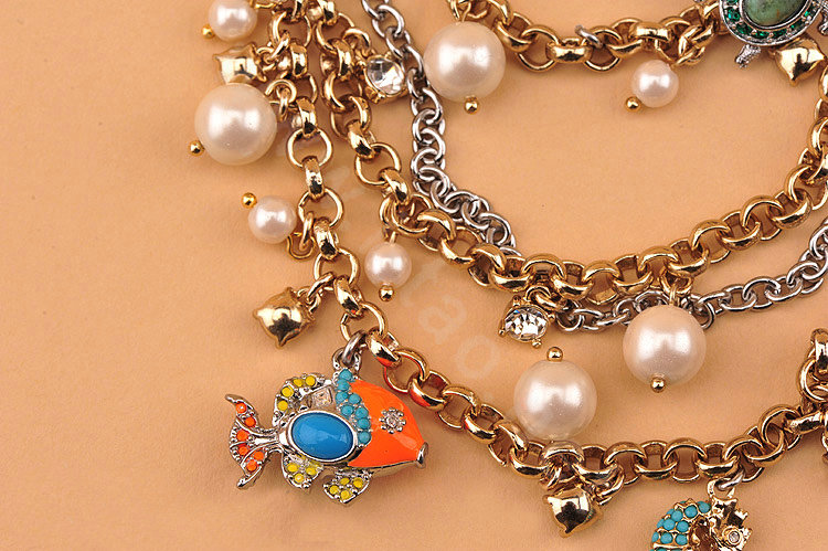 Fashion women choker exaggeration luxury crystal multilayer pears bib necklace - Gold