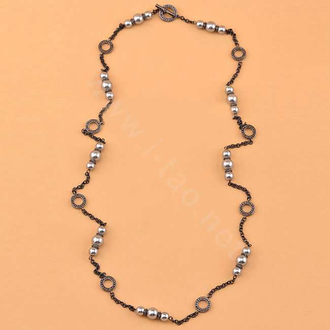 Fashion women choker luxury elegant sweater chain pears bib necklace - Black