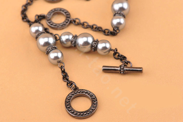 Fashion women choker luxury elegant sweater chain pears bib necklace - Black