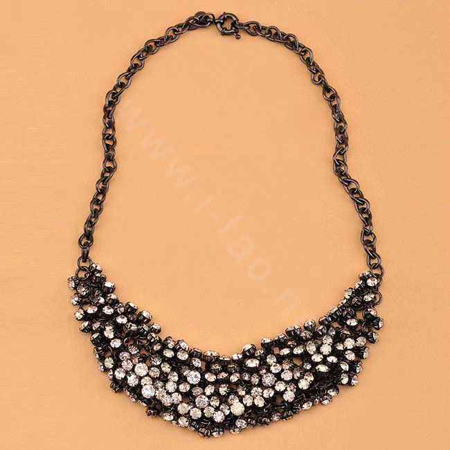 High-end fashion women choker exaggeration luxury Daisy Crystal bib necklace - Black