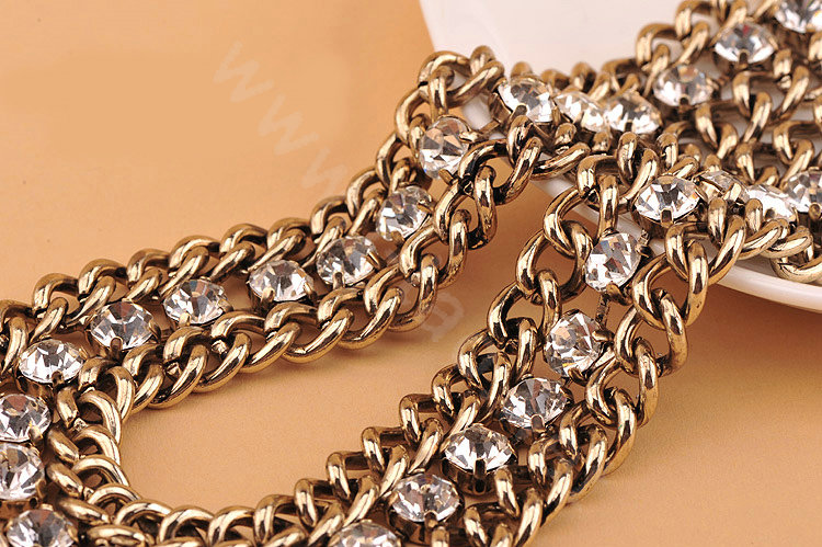 High-end fashion women choker exaggeration luxury crystal chain bib necklace - Gold