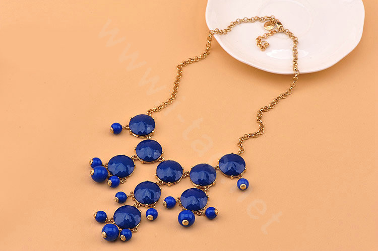 High-end fashion women choker sweet exaggeration luxury candy gems bib necklace - Blue