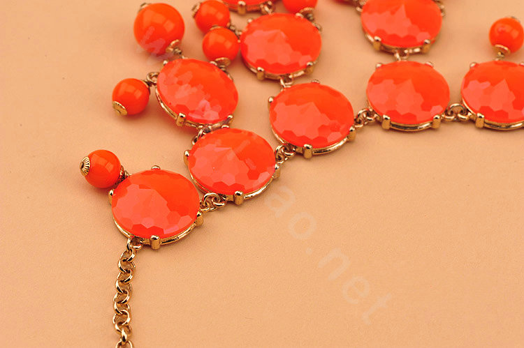High-end fashion women choker sweet exaggeration luxury candy gems bib necklace - Orange