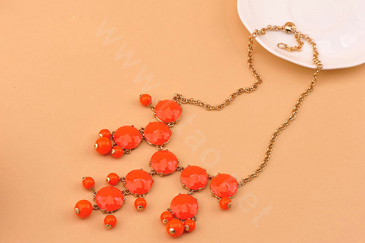 High-end fashion women choker sweet exaggeration luxury candy gems bib necklace - Orange