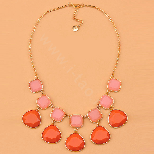 High-end fashion women choker sweet luxury candy gems bib necklace - Orange