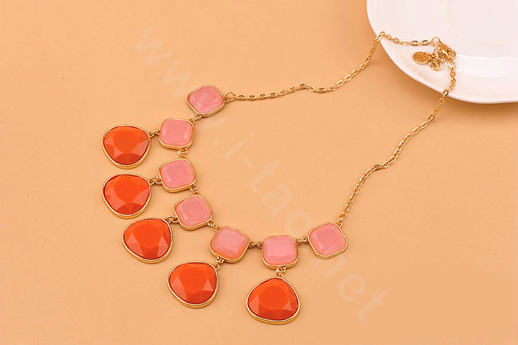 High-end fashion women choker sweet luxury candy gems bib necklace - Orange