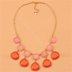 High-end fashion women choker sweet luxury candy gems bib necklace - Orange