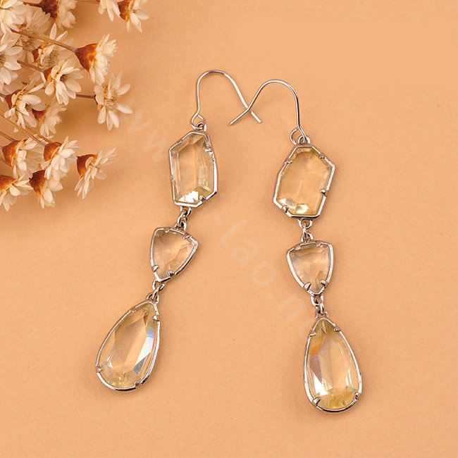 Luxury fashion Women Crystal Dangle Diamond Earrings Silver - White