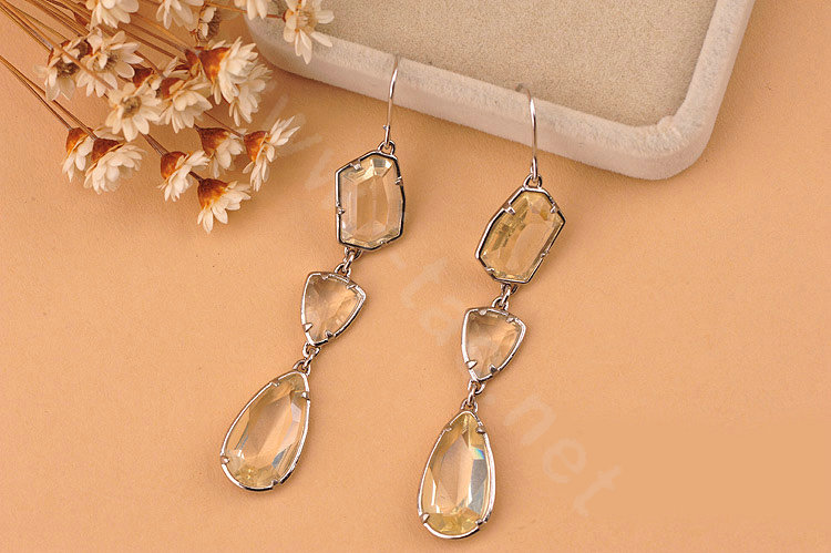 Luxury fashion Women Crystal Dangle Diamond Earrings Silver - White