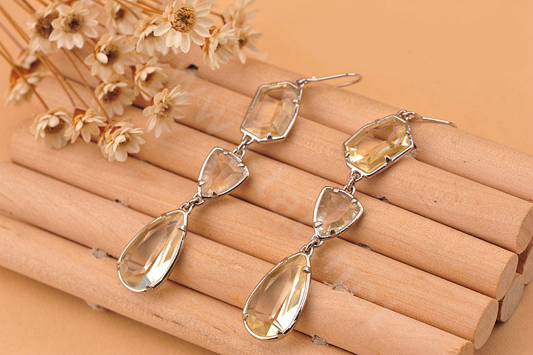 Luxury fashion Women Crystal Dangle Diamond Earrings Silver - White