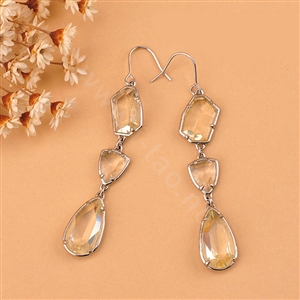 Luxury fashion Women Crystal Dangle Diamond Earrings Silver - White
