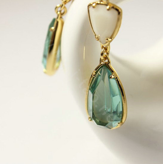 Luxury fashion women crystal diamond dangle earrings 18k gold plated - Blue