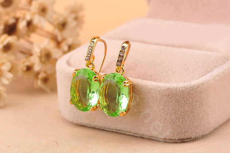 Luxury fashion women crystal diamond earrings 18k gold plated - Green