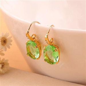 Luxury fashion women crystal diamond earrings 18k gold plated - Green