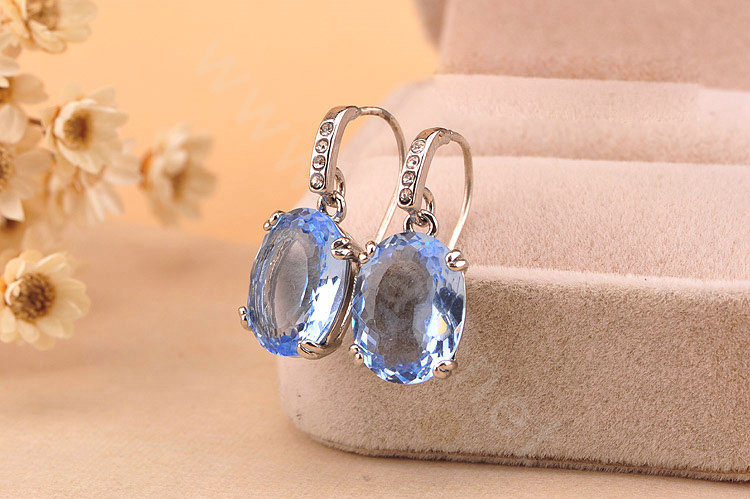 Luxury fashion women crystal diamond earrings 925 Silver - Blue